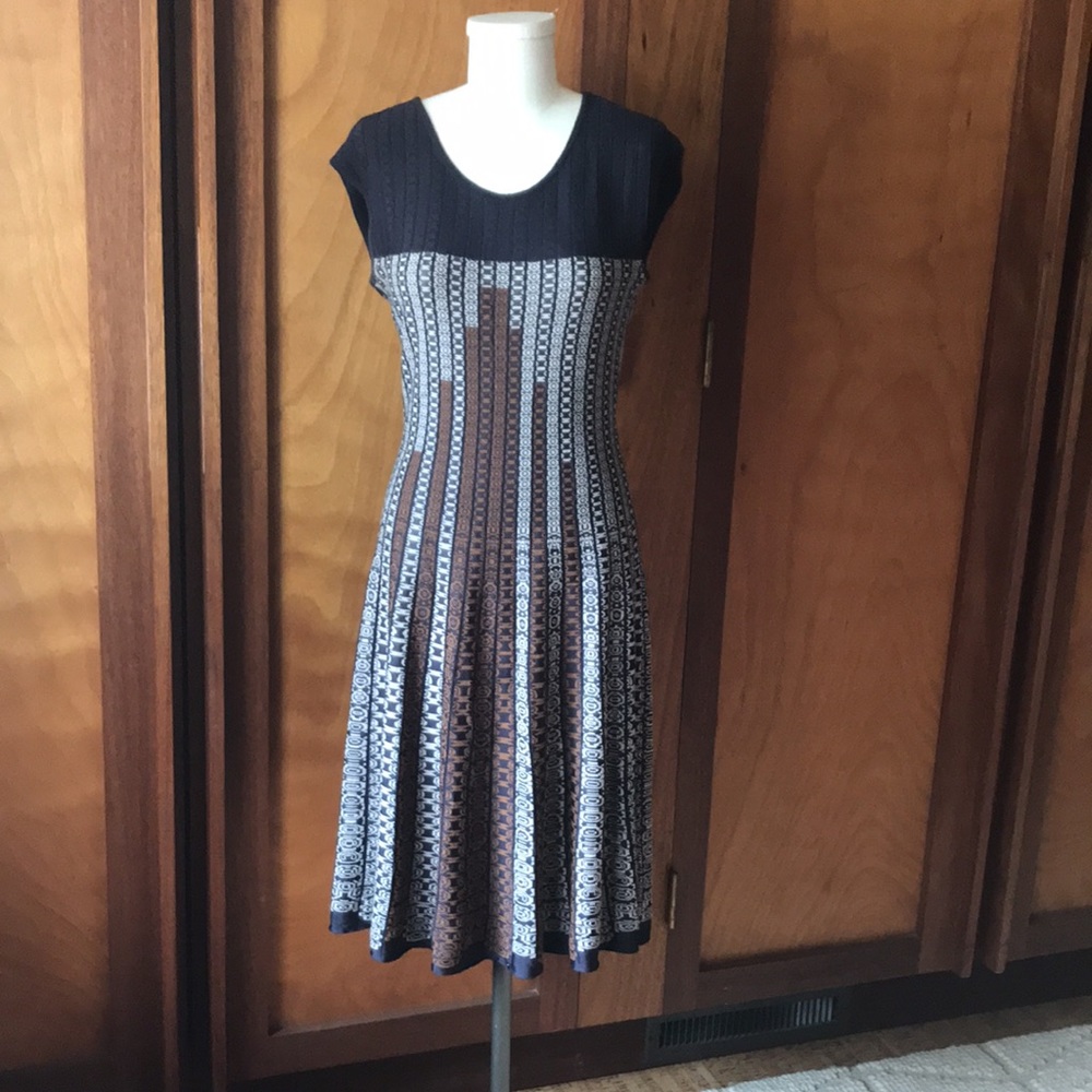Nic + Zoe Knit Twirl Dress Nightshade Plum Rust Taupe M